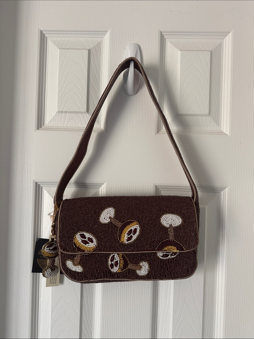 Brown Beaded Shoulder Bag